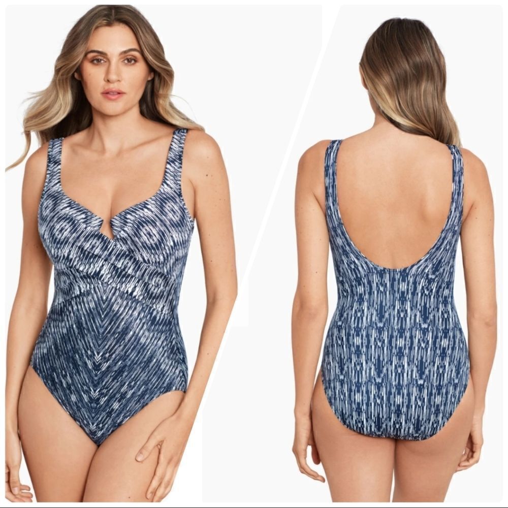 Miraclesuit Silver Shores Criss Cross Escape One-piece Swimsuit size 10